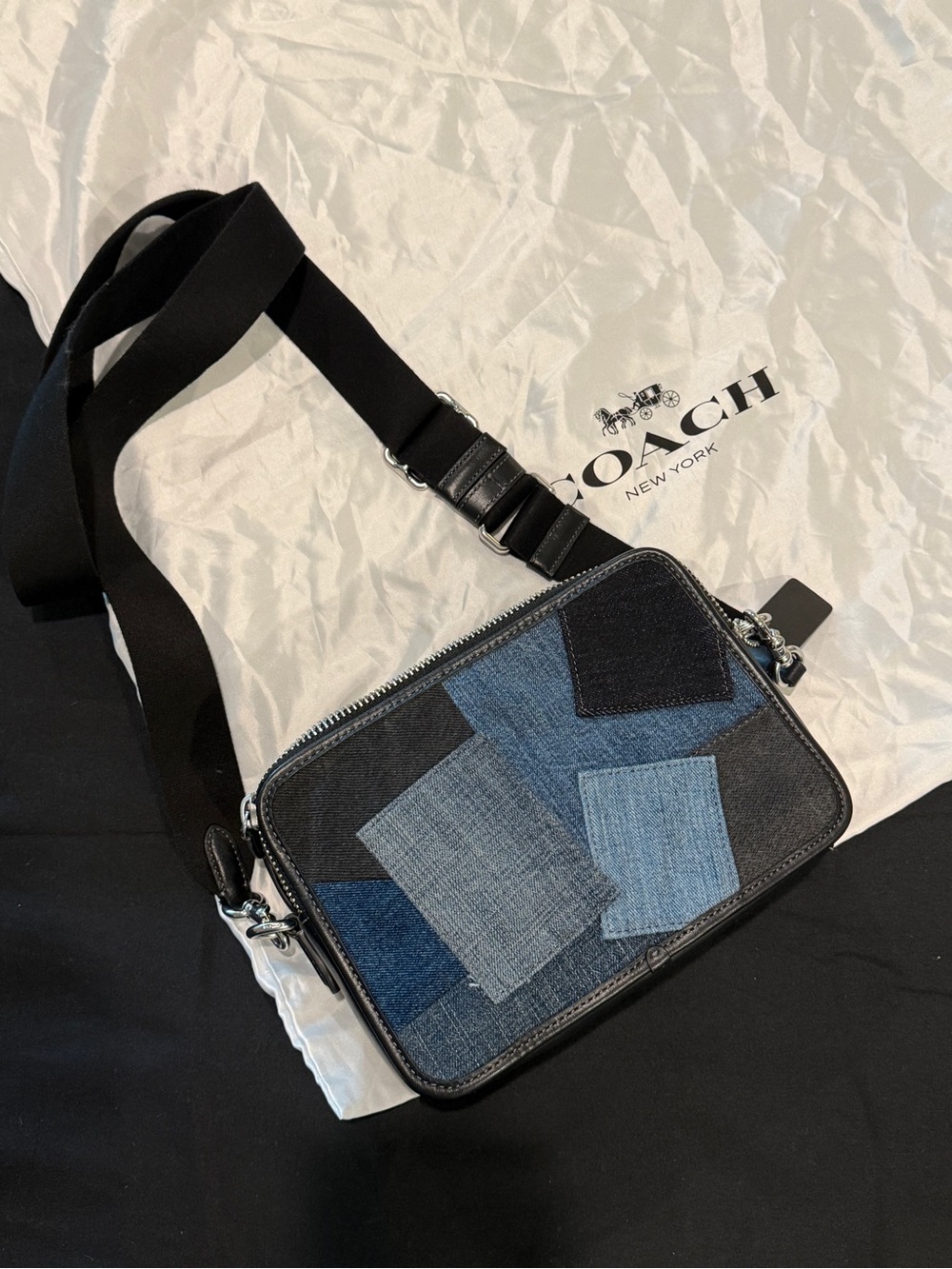 Coach Patchwork Denim Messenger Bag - Black & Blue